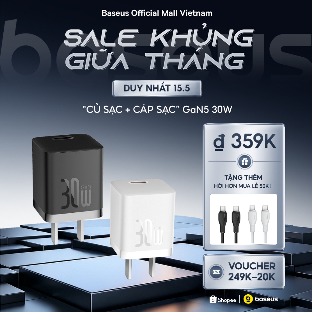 Củ Sạc Nhanh Baseus 30W GaN5 Type C Thích Hợp QC3.0 PD Sạc Nhanh cho iP 15 14 13 Pro Max | BigBuy360 - bigbuy360.vn