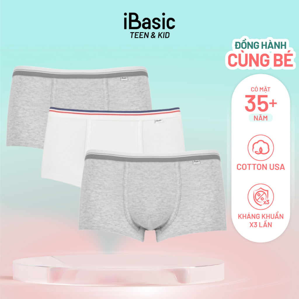 Combo 3 Quần lót nam học sinh iBasic bé trai  iBasic 10y - 18y phom boxer cotton USA kháng khuẩn PAN