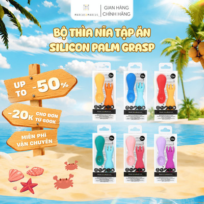 Bộ Thìa Nĩa Tập Ăn Silicon Palm Grasp Marcus & Marcus, Cho Bé Từ 12 Tháng