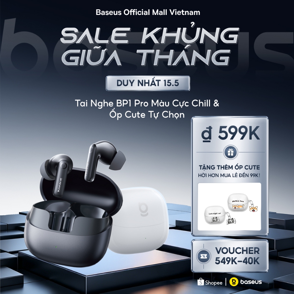 Tai Nghe Bluetooth Baseus BP1 Pro ANC -50dB Bass Tốt 55 Giờ Phát Nhạc Chống nước IPX55 Hi-Res