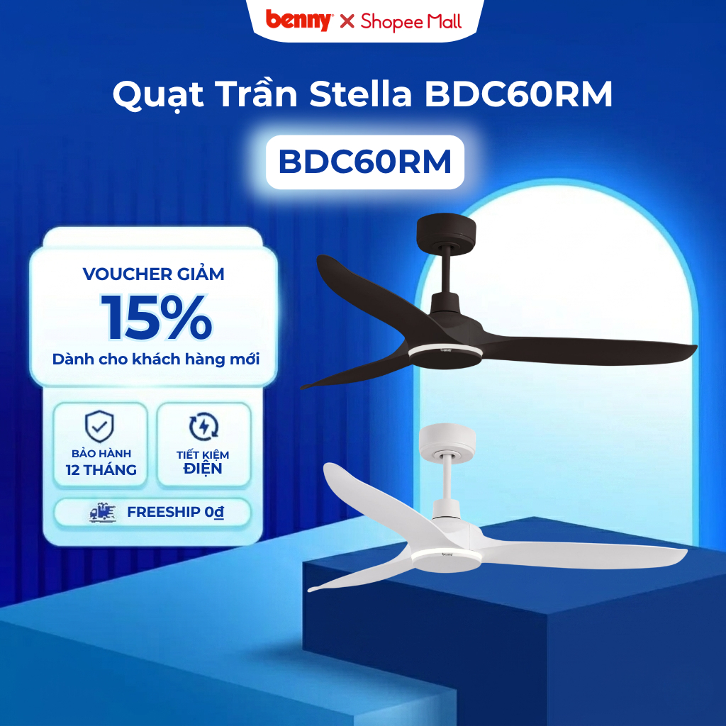 Quạt trần Benny Stella BDC60RM, Quạt trần Thái Lan, Bảo hành 10 năm,tiết kiệm điện,điều khiển từ xa
