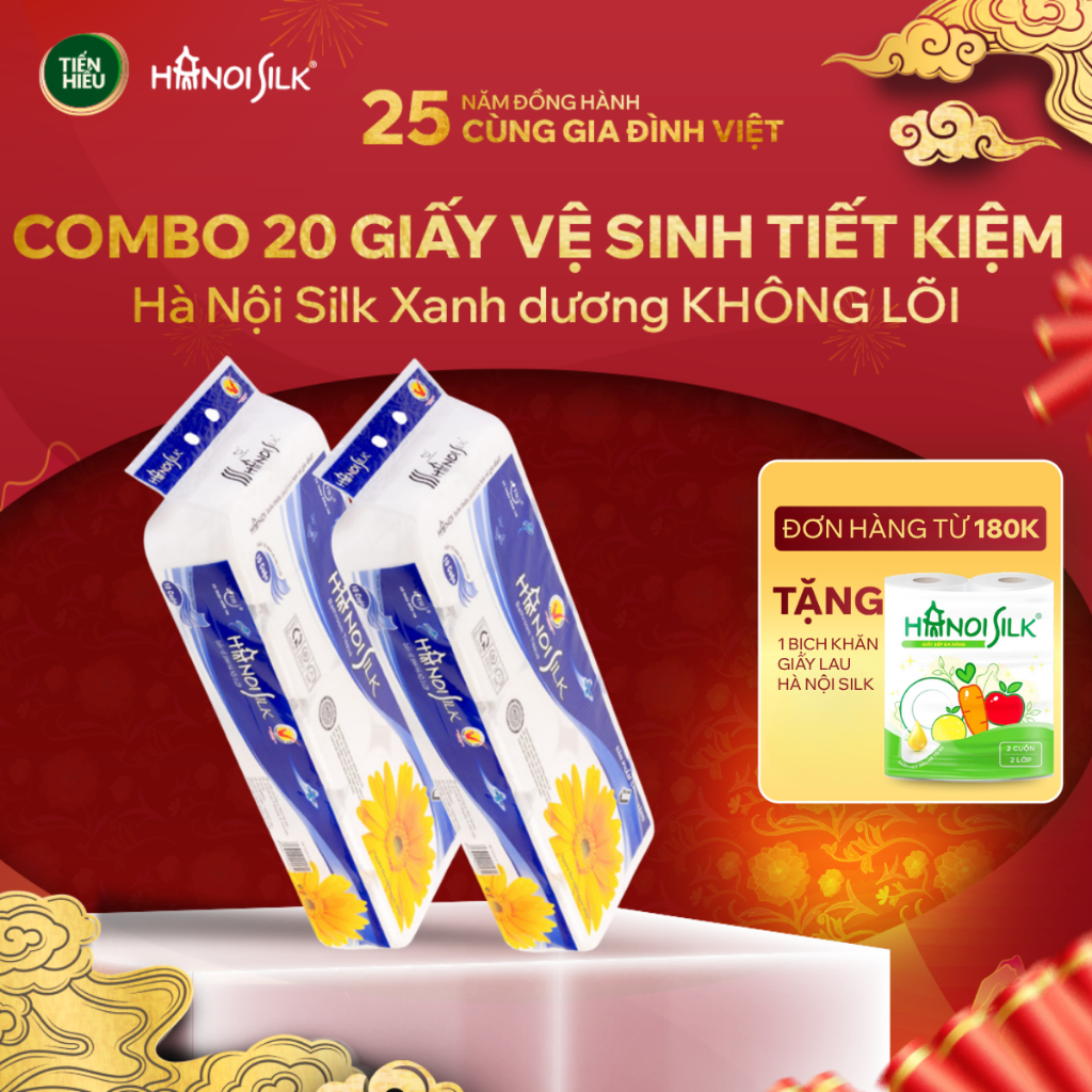 COMBO Giấy Vệ Sinh Xanh Dương Đỏ Hanoi Silk 3 Lớp Không Lõi Và Có Lõi Siêu Tiết Kiệm