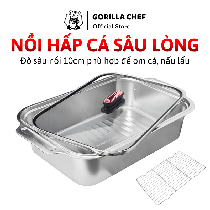 Nồi hấp cá sâu lòng 10cm Gorilla Chef phù hợp hấp cá nguyên con, nấu lẩu ăn trực tiếp
