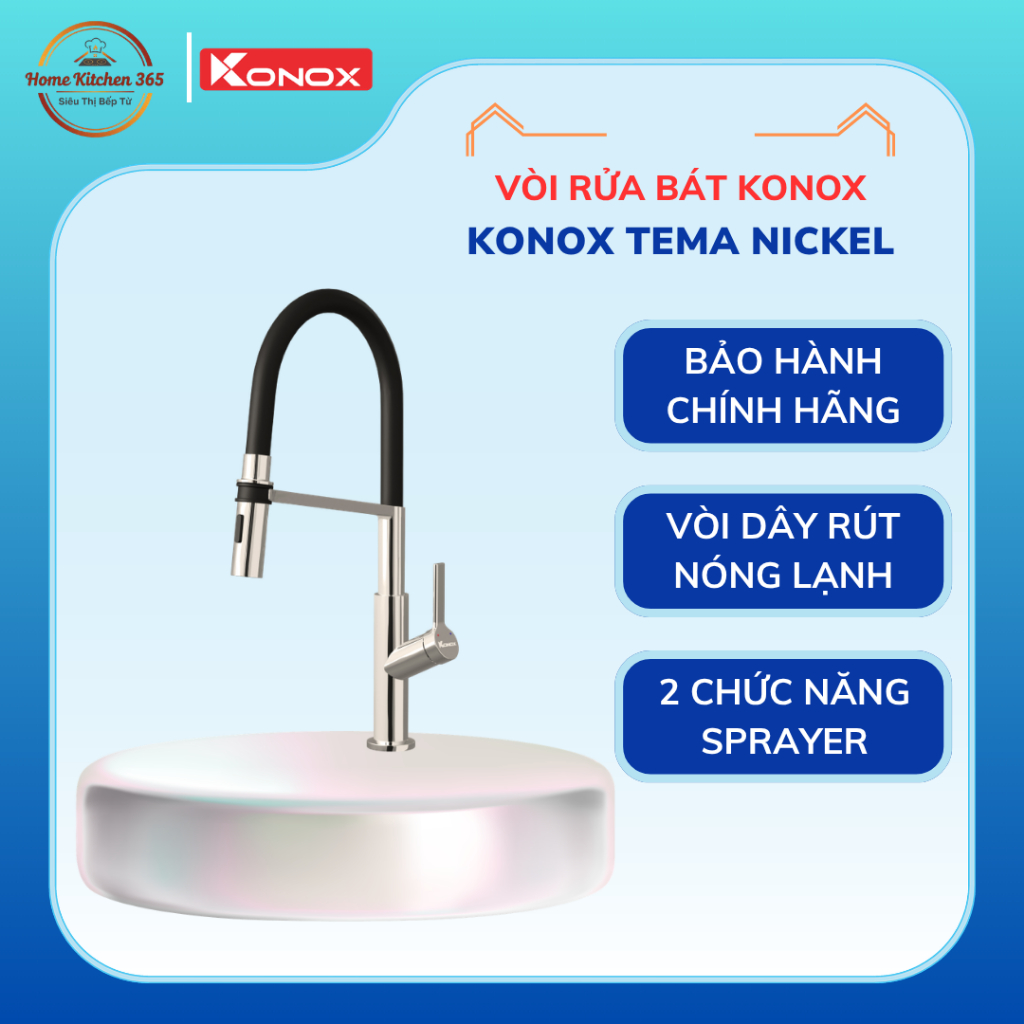 Vòi Rửa Chén Konox Tema – Dây Rút Tiện Lợi, Chống Gỉ, Chống Vệt Nước,Bền bỉ
