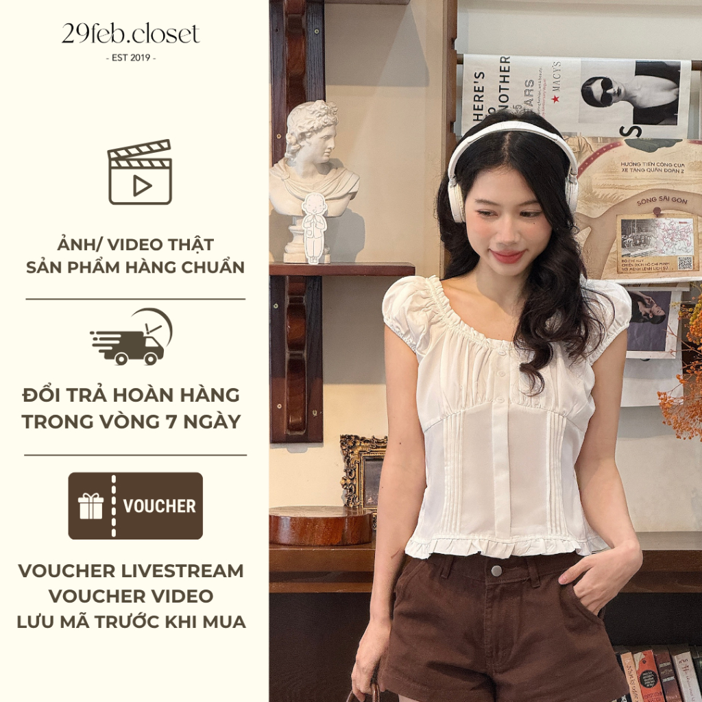 Áo thô tay bồng trễ vai kèm dây buộc eo, áo kiểu nữ mùa hè có tay bồng buộc eo - 29feb.closet - A594 | BigBuy360 - bigbuy360.vn