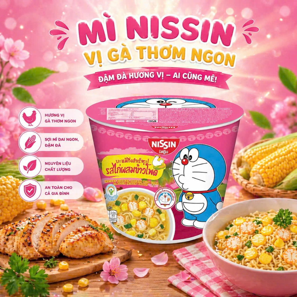 Lốc 6 Hộp Mì Trẻ Em DOREMON Nissin Thái Lan Cho Bé Nhiều Vị