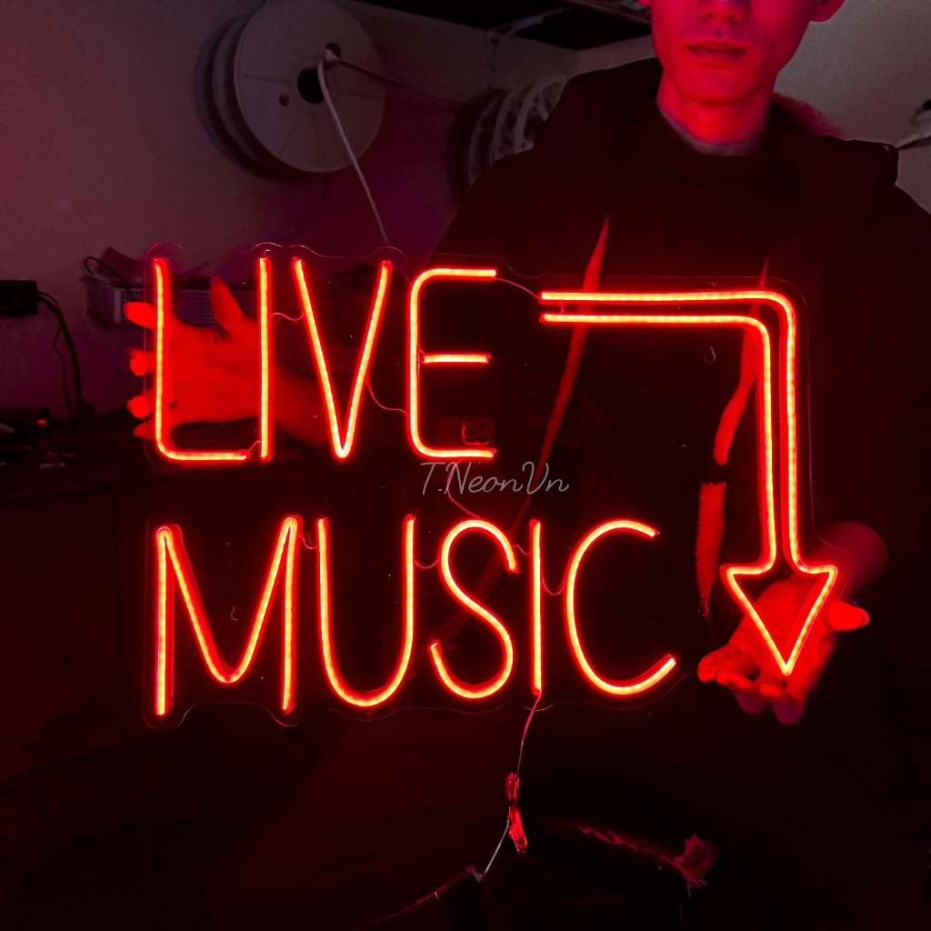 Biển LIVE MUSIC Led Noen- ẢNH THẬT- Music Box- Quán Hát- CAFFE- Trang Trí- Nhiều màu thay đổi
