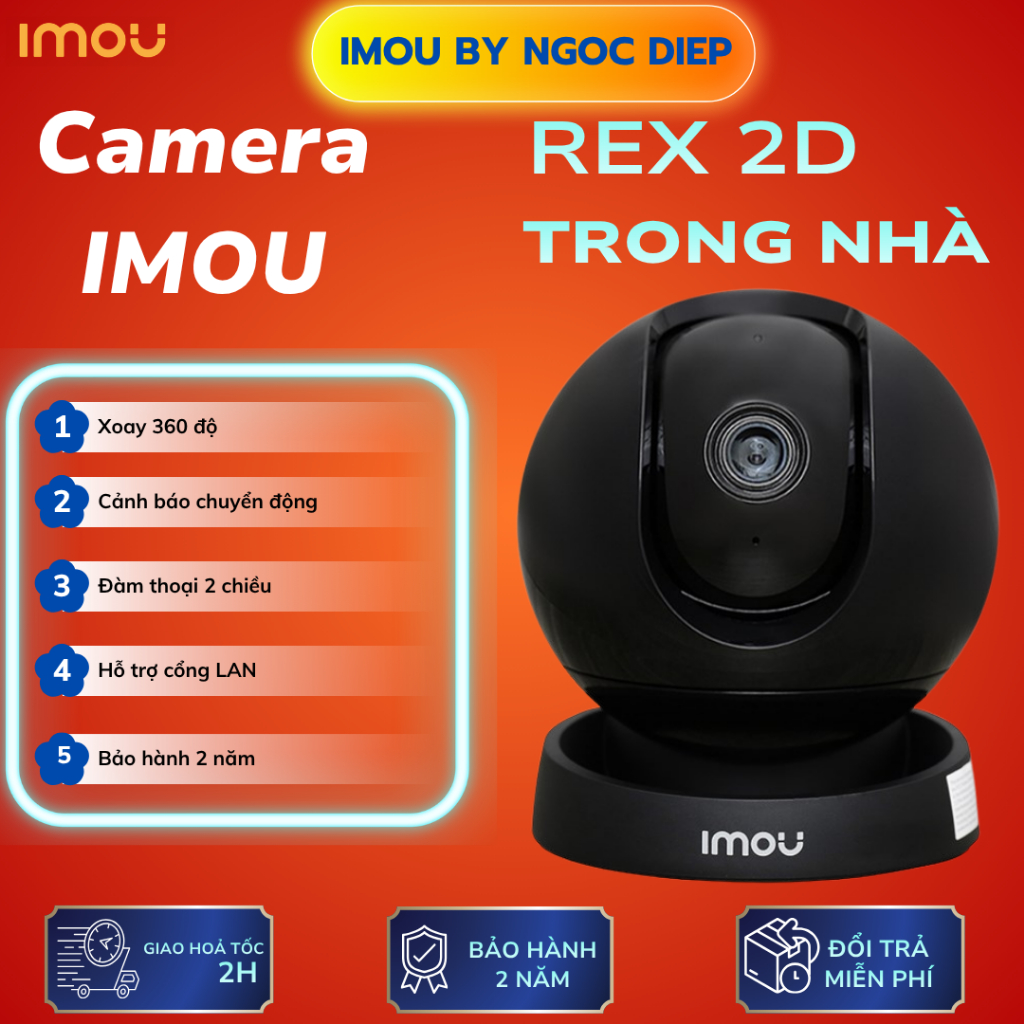 Camera IMOU Wifi  Rex 2D IPC-GK2DP-5C0W 5MP 3K Quay Quét 360°, AI Phát Hiện Người, Đàm Thoại 2 Chiều