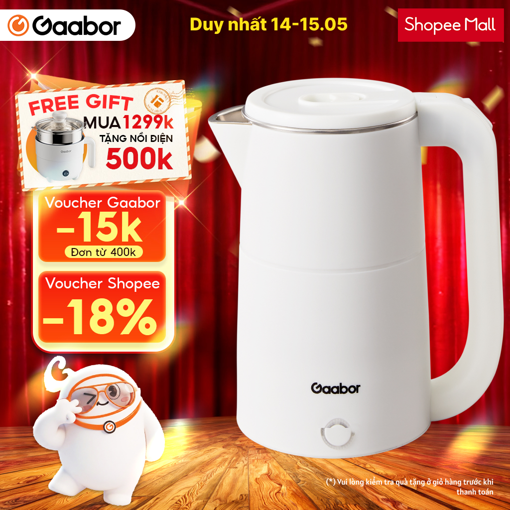 [Shopee Độc Quyền] Ấm siêu tốc Gaabor EK20M-WH02A bình đun dung tích lớn 2L đun sôi nhanh