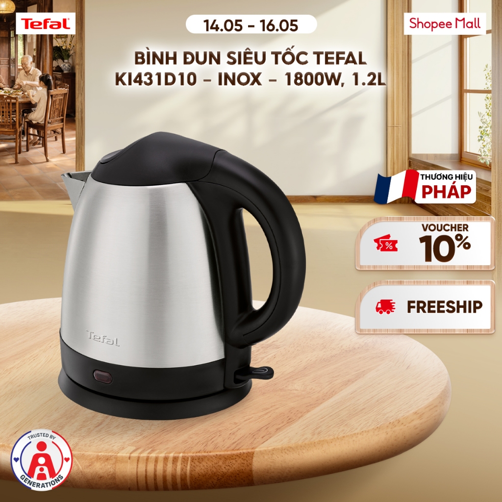 Bình đun siêu tốc Tefal KI431D10 - inox - 1800W, 1.2L