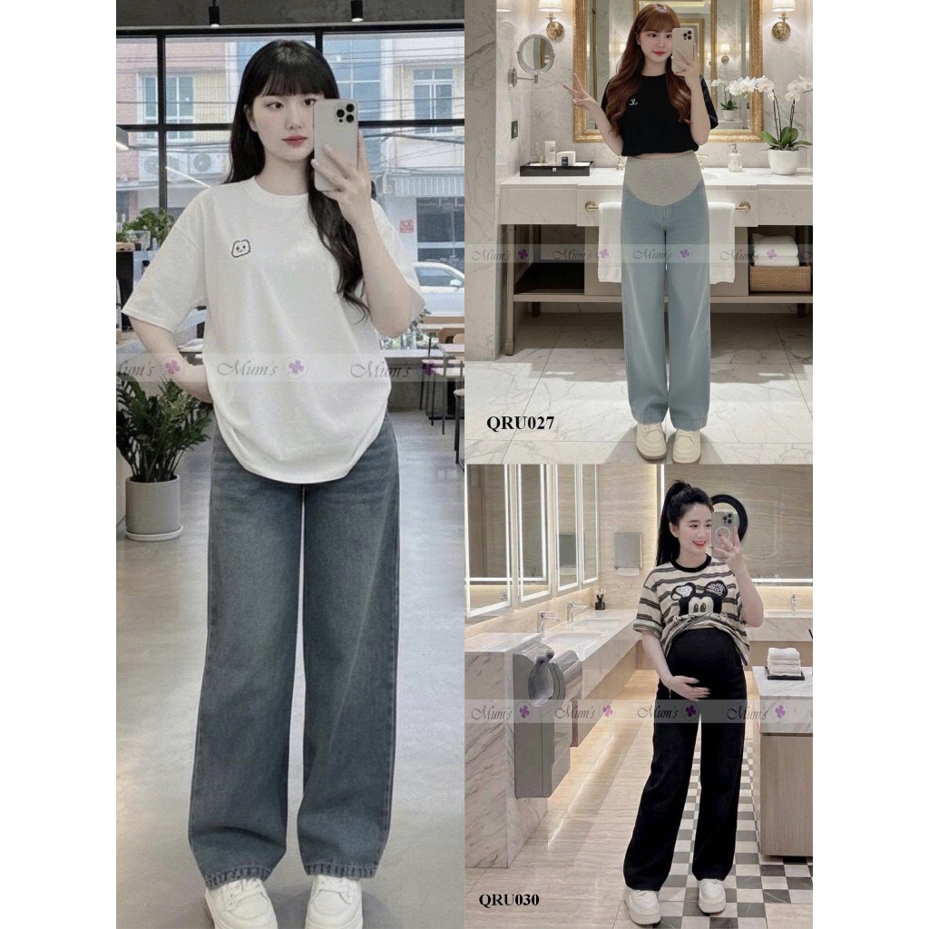 Quần bò ống rộng Mum's Shop QRU027 sành điệu, cá tính cho nàng bầu