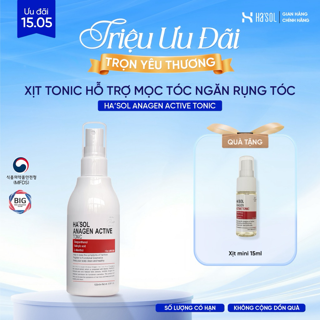 Xịt Tonic Hasol - Dưỡng Nang Tóc, Hỗ Trợ Mọc Tóc, Ngăn Rụng Dành Cho Tóc Rụng Mỏng Yếu Ha'sol Anagen