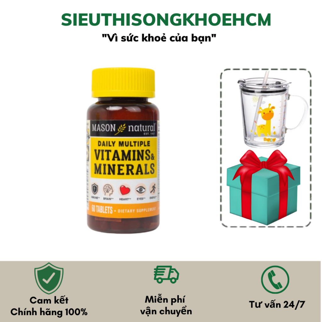 MASON NATURAL Daily Multiple Vitamins Whith Minerals - Viên Uống Hỗ Trợ Sức Khoẻ - Hộp 60 Viên