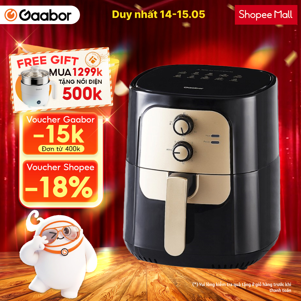 Nồi chiên không dầu 6.5L Gaabor AF65M-BK01A khoang chiên lớn cho 3-5 người, công nghệ đối lưu nhiệt