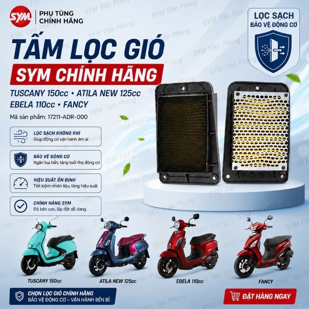 Tấm Lọc Gió Naga + TUSCANY 150 Atila New 125 và Ebela, Fancy Hãng SYM