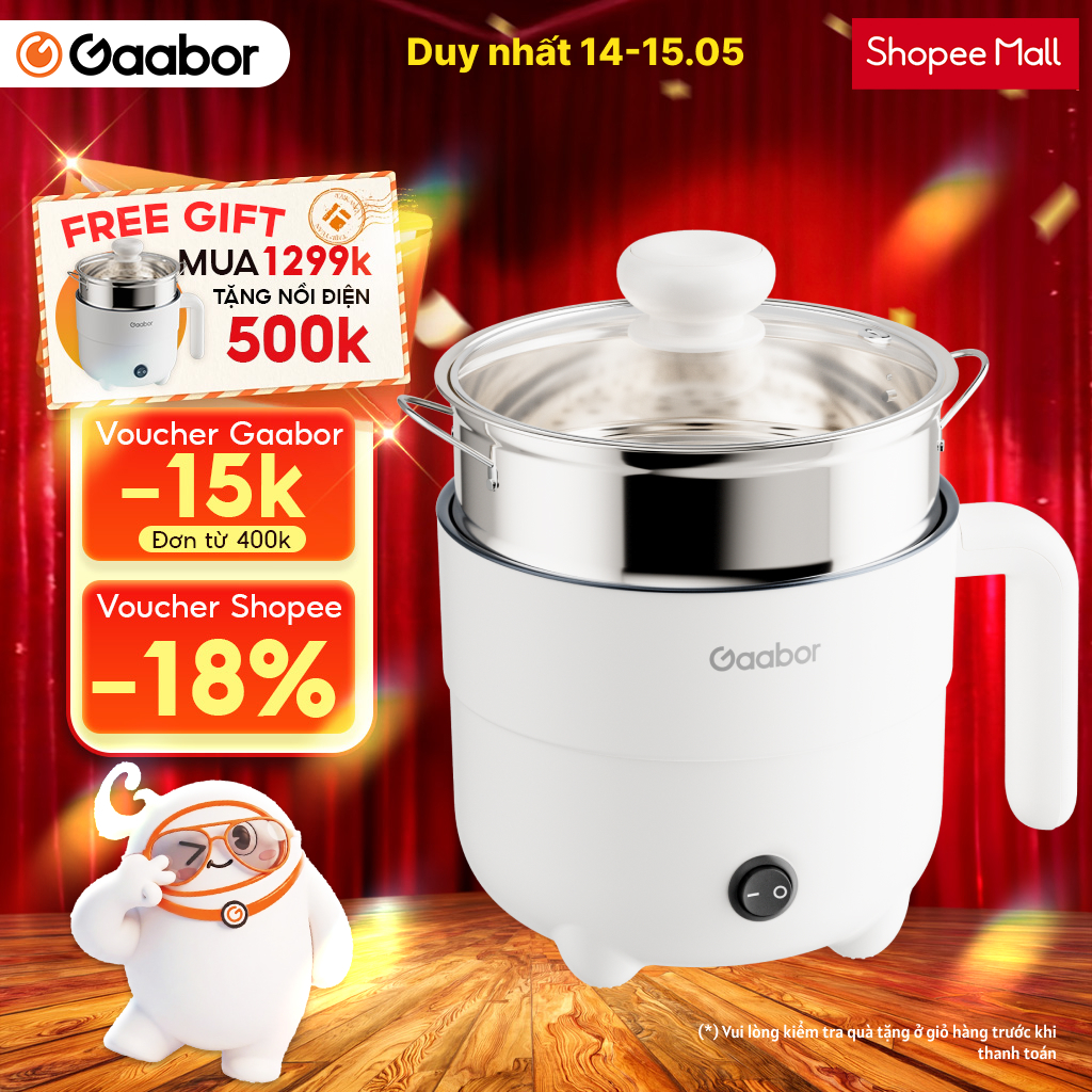 Gaabor Nồi điện Gaabor EC-18M01A mini 1.6L công suất 600W đa năng 2 tầng luộc chiên hấp tiện lợi