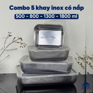 (COMBO) Khay inox CÓ NẮP đựng thực phẩm 4 size dùng làm thạch rau câu trà sữa, đựng thực phẩm