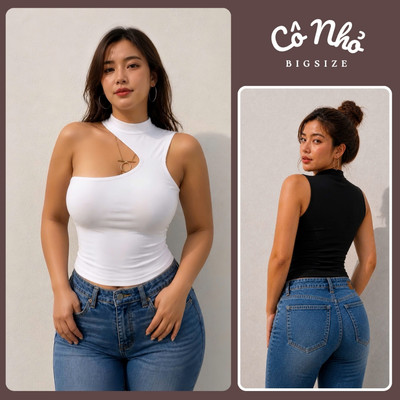 Áo thun nữ bigsize cô nhỏ sát nách hở vai thời trang hè đi biển màu basic năng động vải cotton borip thun co giãn A64