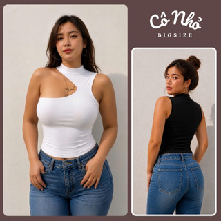 Áo thun nữ bigsize cô nhỏ sát nách hở vai thời trang hè đi biển màu basic năng động vải cotton borip thun co giãn A64