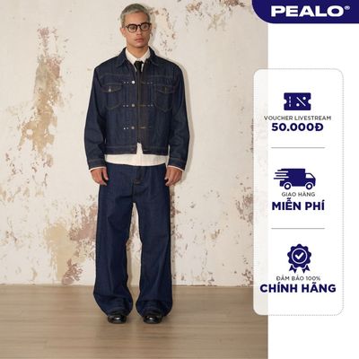 Set denim PEALO chất liệu jean cao cấp form áo crop quần dáng xuông ống rộng phong cách streetwear SPT4