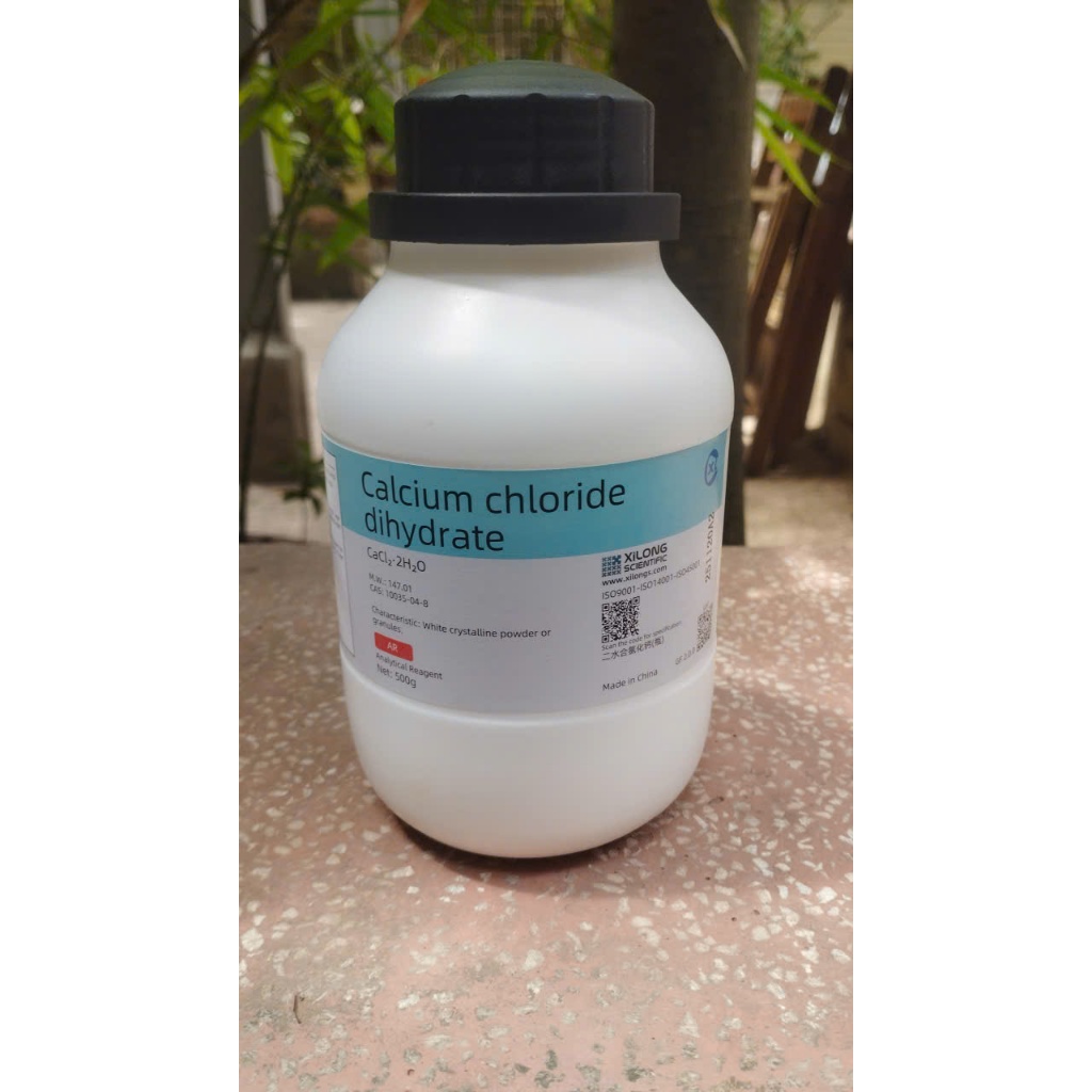 Calcium Chloride CaCl2.2H2O 500g – Hóa chất thí nghiệm AR tinh khiết >98% (chính hãng, date mới)
