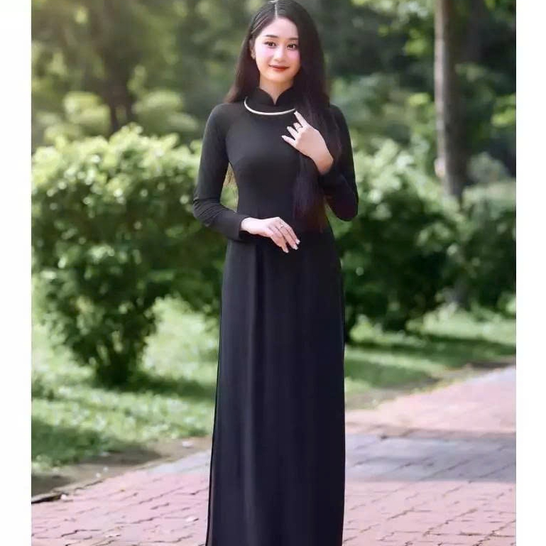 E44 - Áo Dài Đen Lụa Chiffon 4 Tà Cao Cấp Thanh Lịch