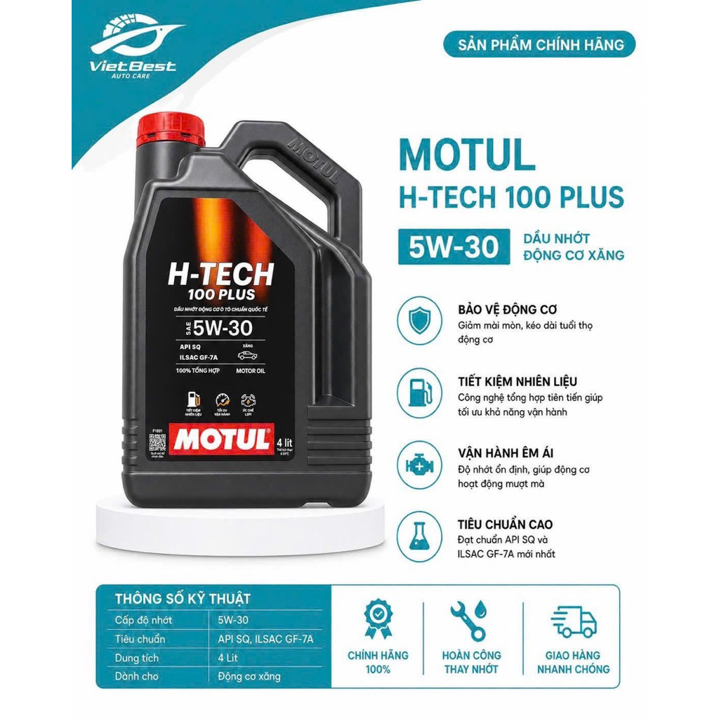 [XUẤT VAT] MOTUL H-TECH 100 PLUS 5W-30 – DẦU NHỚT 100% TỔNG HỢP CAO CẤP CHO XE HƠI
