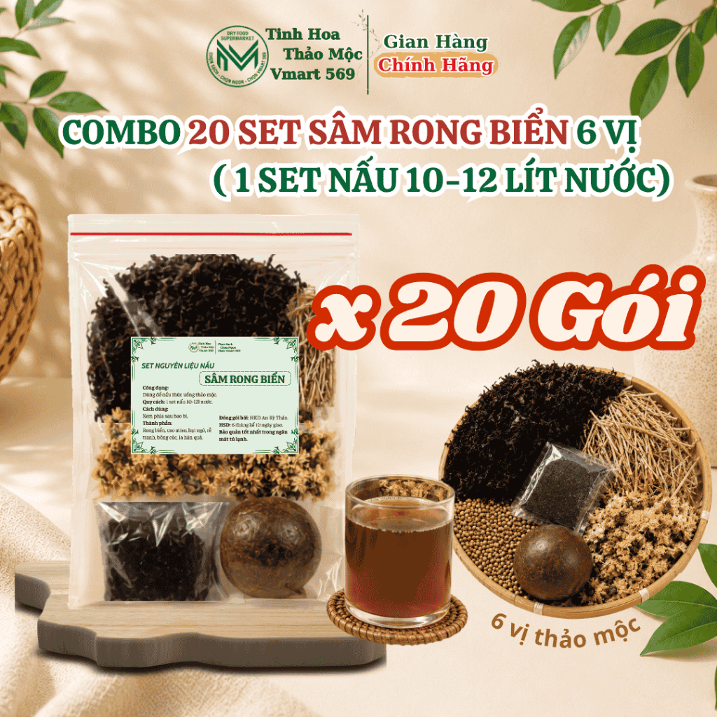 [Combo 20 Set] Sâm 6 Vị Rong Biển Bông Cúc Atiso – Nấu 10–12 Lít Nước - set nguyên liệu nấu sâm lục 