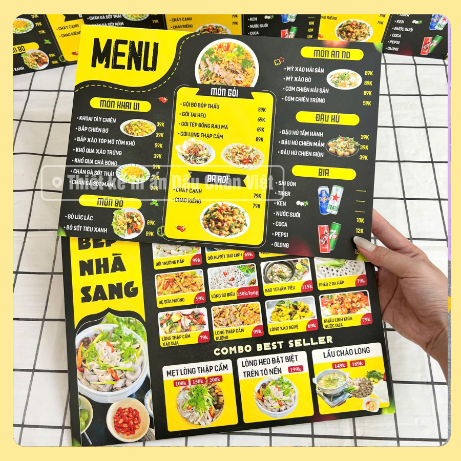 Menu Formex cầm tay, in theo yêu cầu dày 5mm, Menu ép plastic, Menu Nhựa PVC in 2 mặt, Khổ a3, a4,..