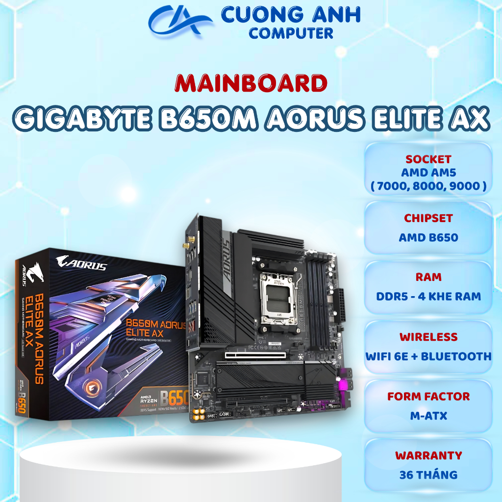 Mainboard GIGABYTE B650M AORUS ELITE AX. Hàng mới chính hãng