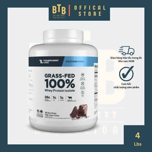 Bột protein Transparent Labs Grass-fed Whey Protein Isolate - 4lbs hỗ trợ tăng cơ