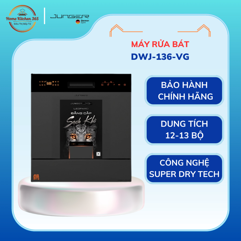 Máy Rửa Bát Junger Leopard DWJ-136-VG – Dung Tích 12-13 Bộ – Công Nghệ Super AI Cleaning