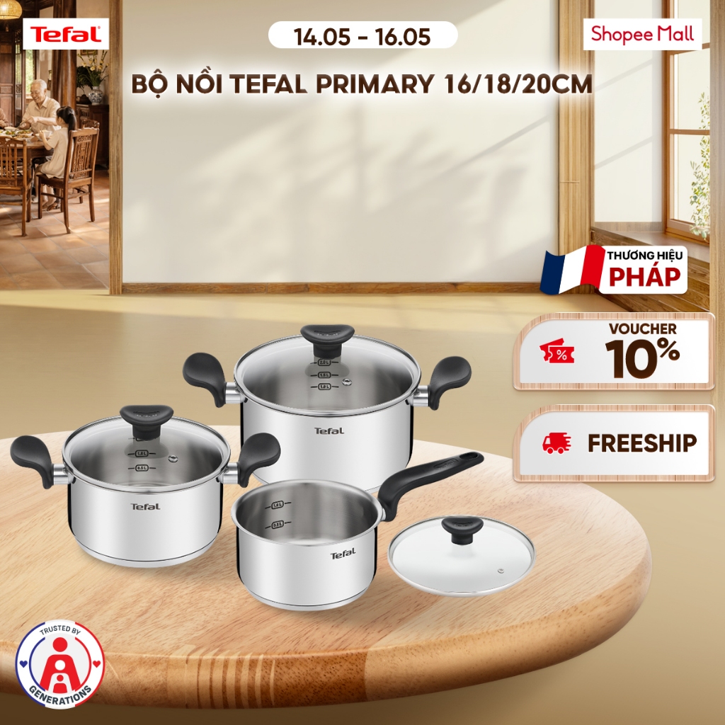 Bộ 3 nồi Inox đáy từ Tefal Primary 16/18/20cm