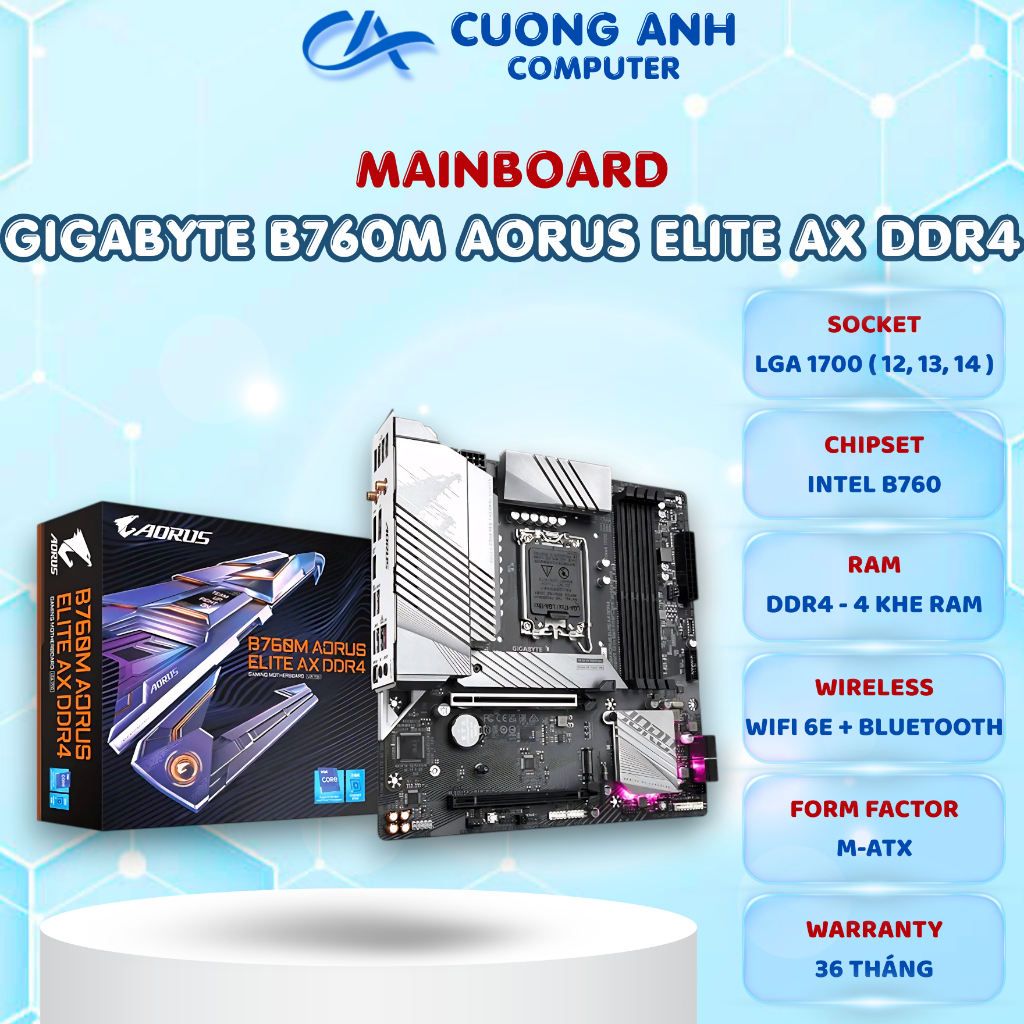 Mainboard GIGABYTE B760M AORUS ELITE AX DDR4. Hàng mới chính hãng