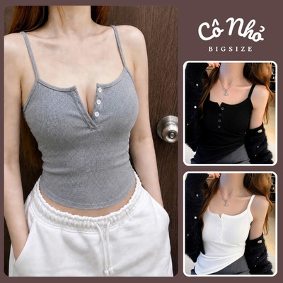 Áo Dây Nữ Kiểu Croptop Sành Điệu Phối Nút Vải Thun Gân Co Giãn Mặc Mát CÓ BIGSIZE G171