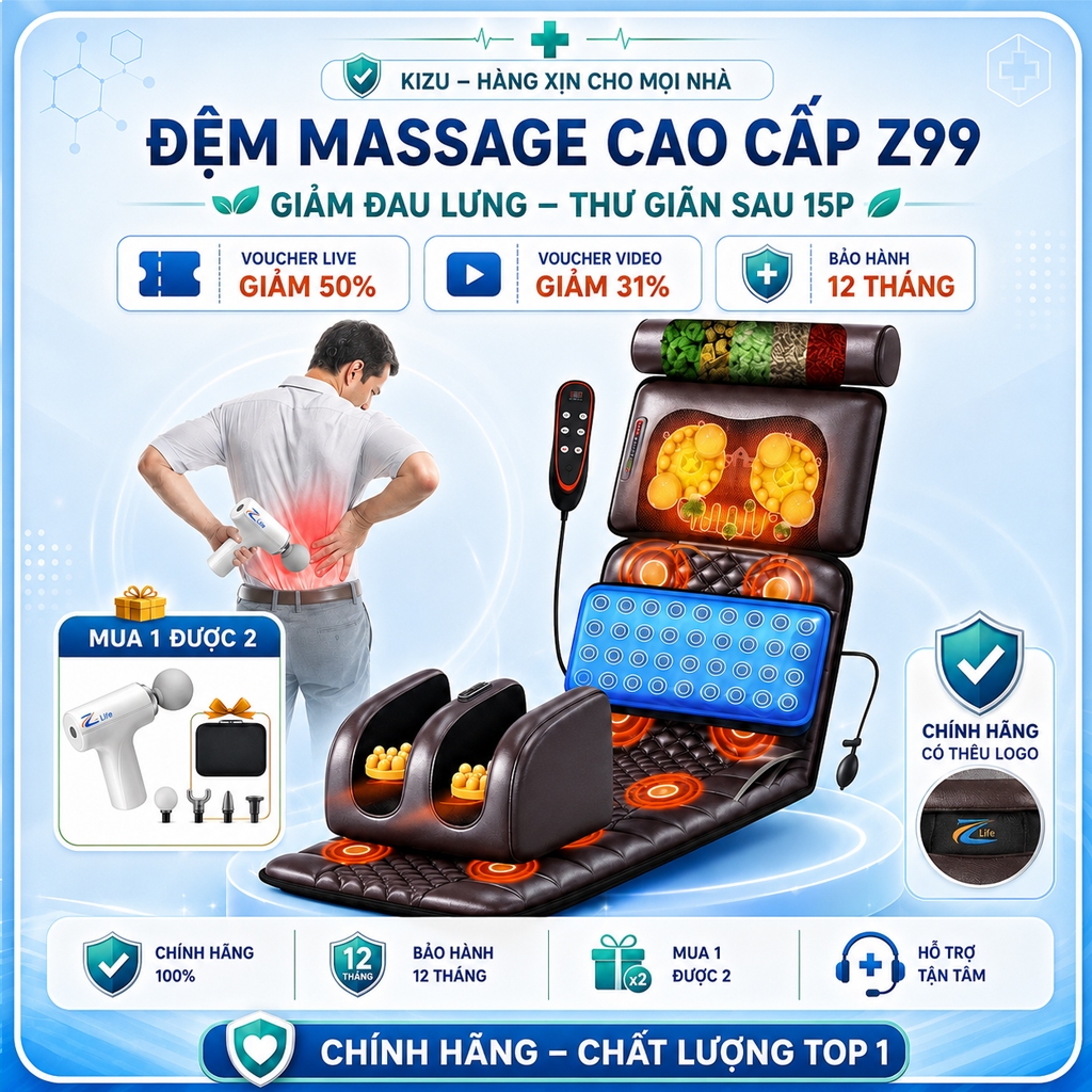 Đệm Massage Toàn Thân Zlife Z99 Pro, Massage Chân Và Cổ Vai Gáy, Giảm Đau Lưng Hiệu Qủa