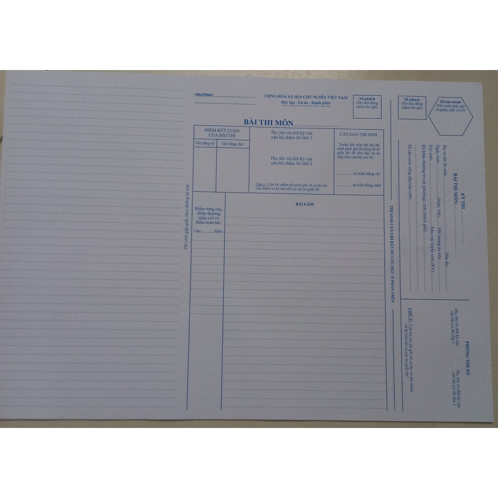 Giấy thi A3 dọc phách màu xanh (50 tờ)