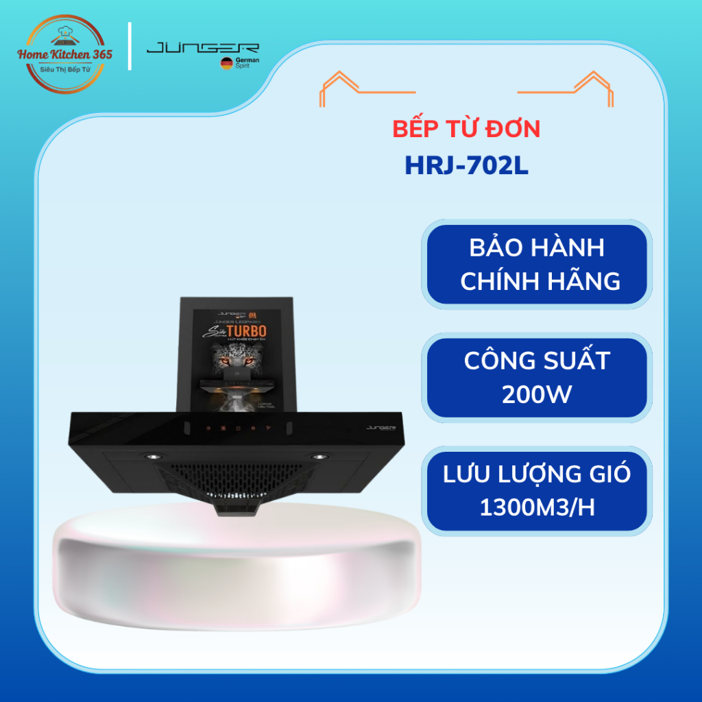 Máy hút mùi Junger JG Leopard HRJ-702L - Công suất hút 1300m3/h, Cảm ứng thông minh