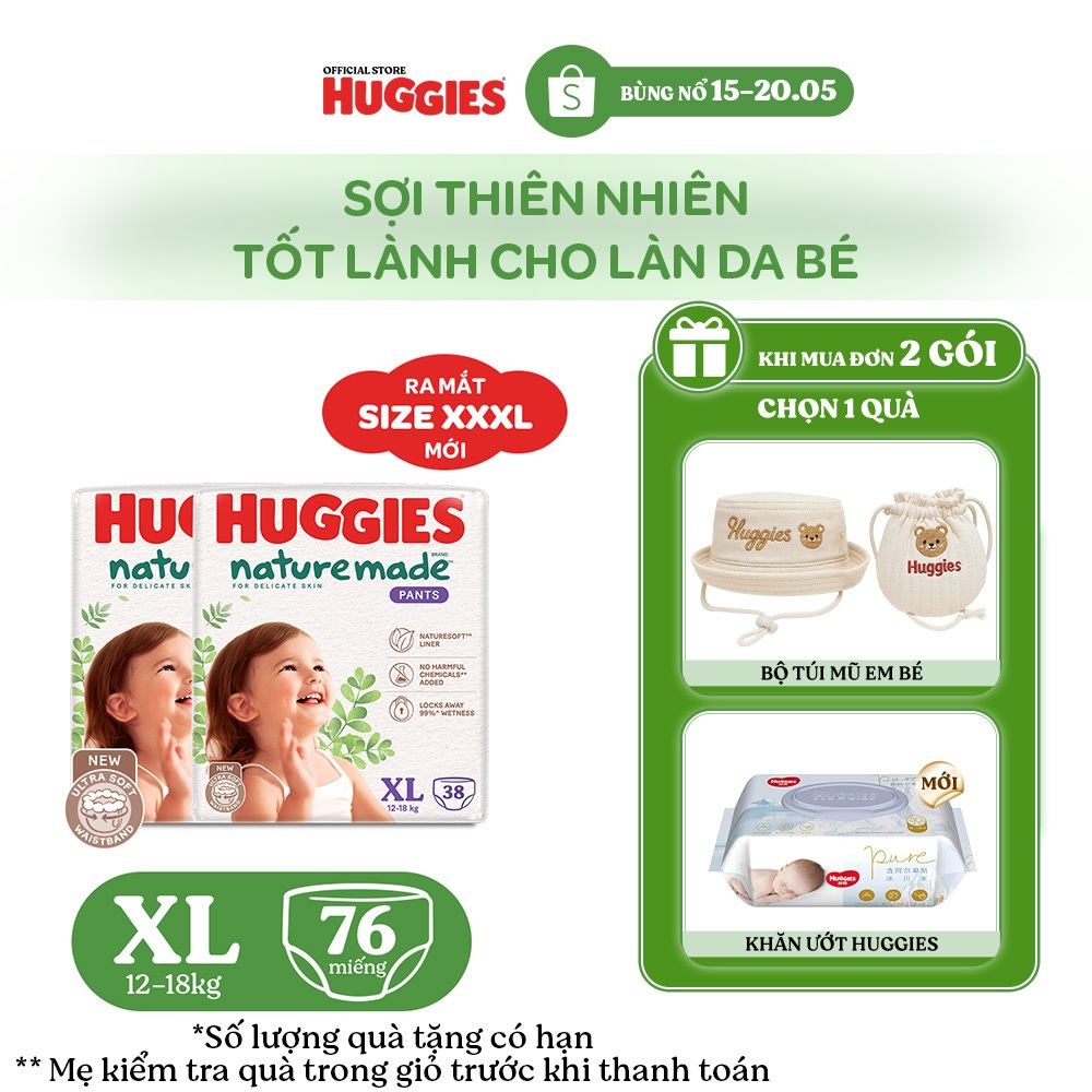 Combo 2 Tã Quần Huggies Platinum Nature Made XL38