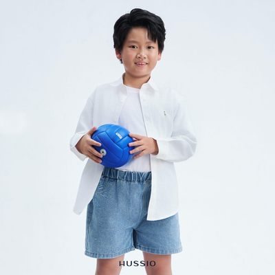 [Phiên bản áo trẻ em] Áo sơ mi tay dài KID SEASON "BA" logo thêu, vải Oxford cao cấp, năng động,thoải mái - HUSSIO