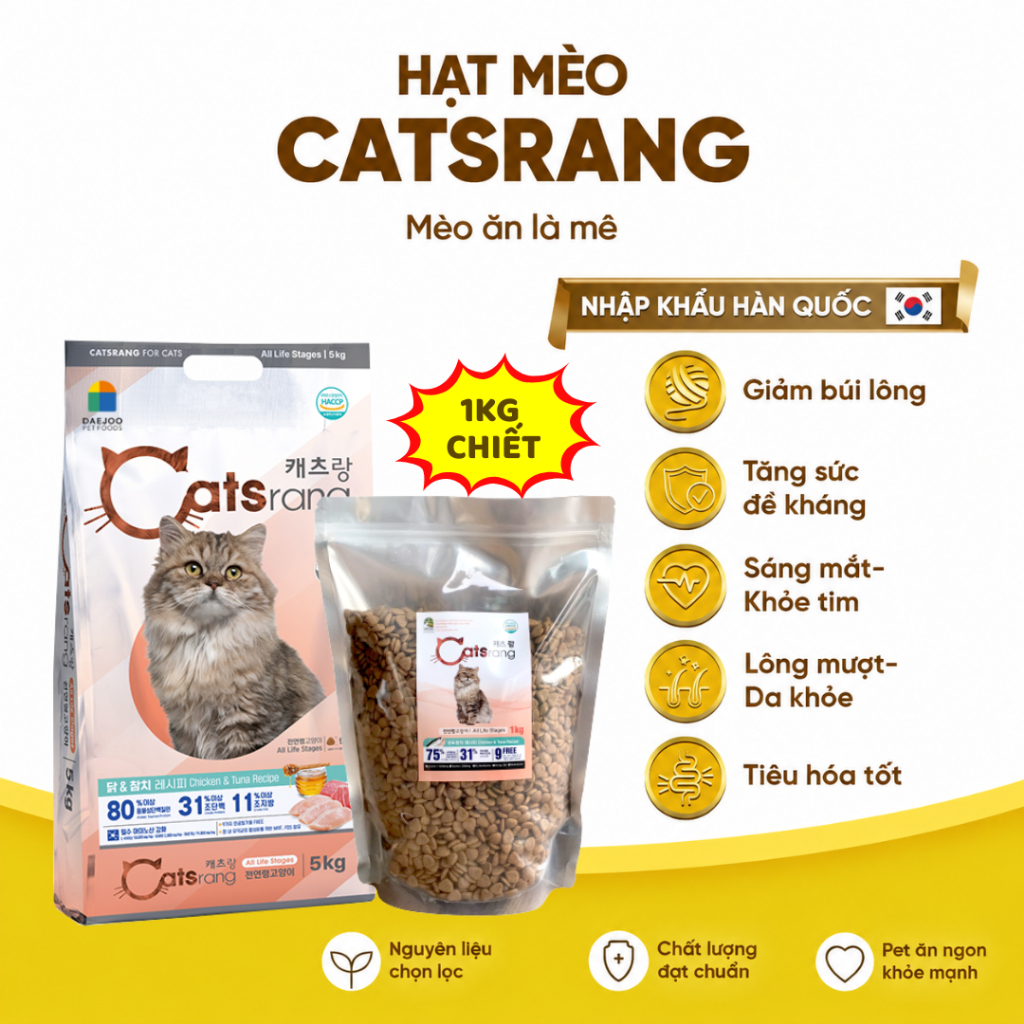 [ÁP MÃ VIDEO] [1KG] HẠT CATSRANG CHO MÈO MỌI LỨA TUỔI 1KG