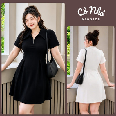 Đầm Polo Bigsize Nữ Tay ngắn Dáng Xòe Có Khóa Kéo Thanh Lịch Vải Thun Gân Co Giãn G98
