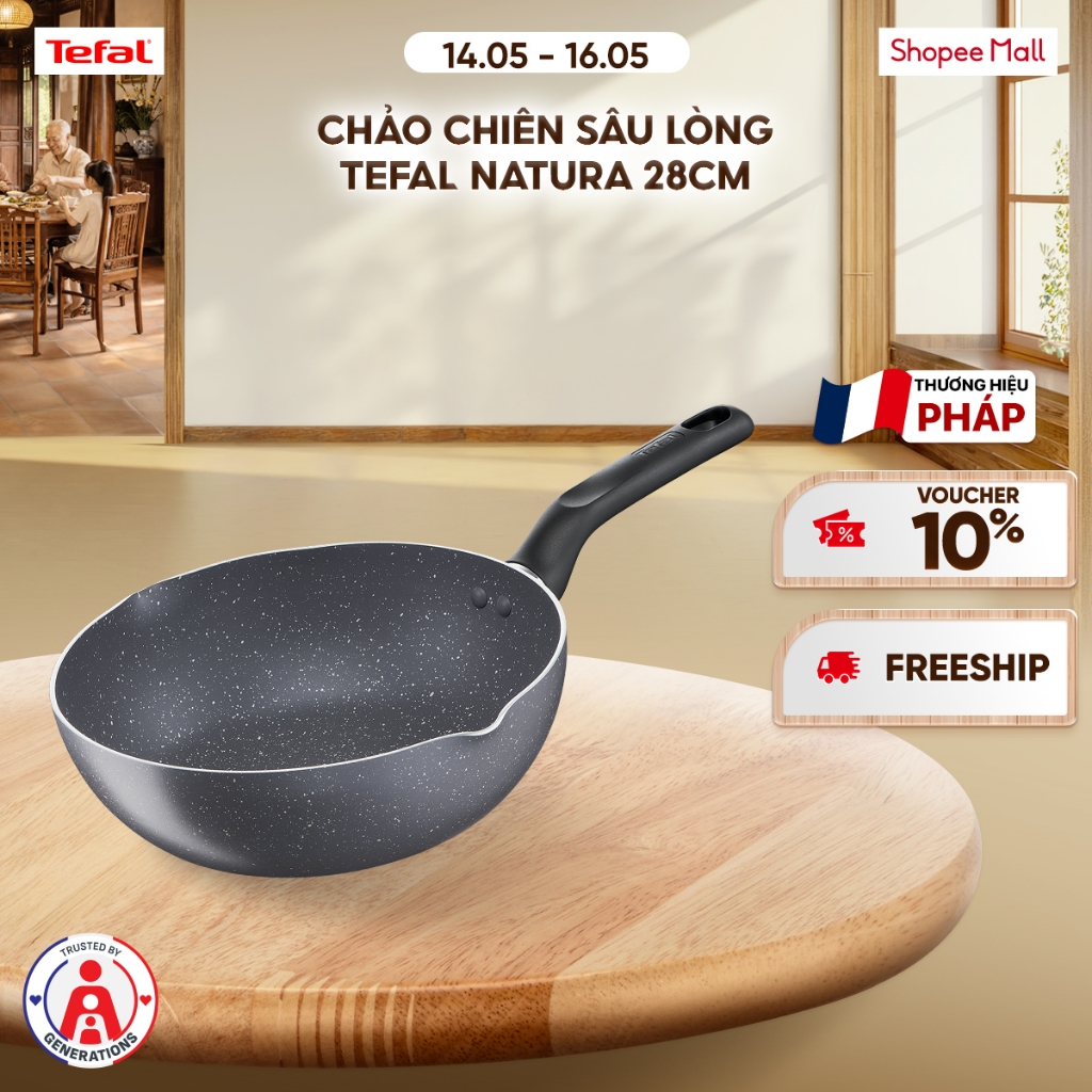 Chảo sâu lòng Tefal Natura 28cm, dùng cho bếp gas và hồng ngoại - BH 2 năm - B2266695