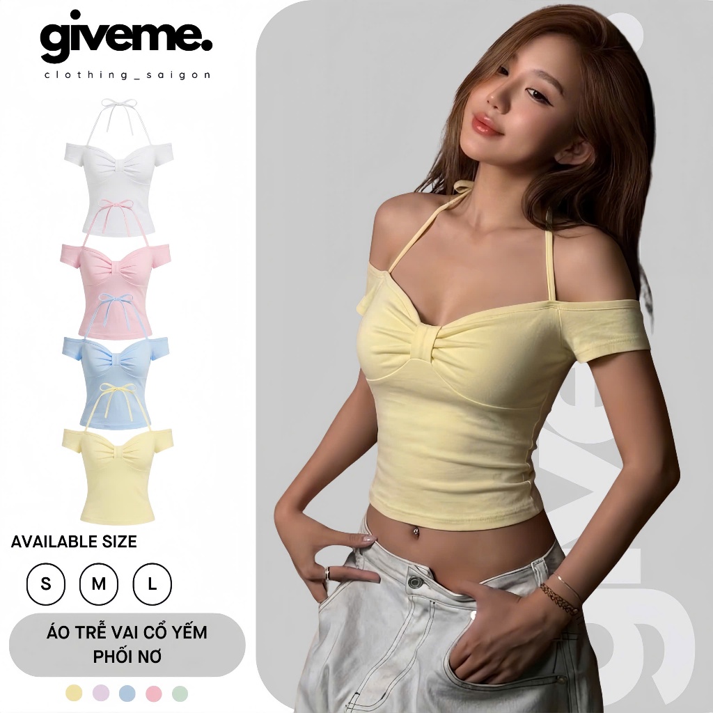 [DEAL ĐÓN HÈ] Áo Trễ Vai Kiểu Nữ Dây Buộc Cổ Yếm Phối Nơ Xoắn Ôm Body Nữ Tính Nhiều Màu Basic - Giveme.clothing_saigon | BigBuy360 - bigbuy360.vn