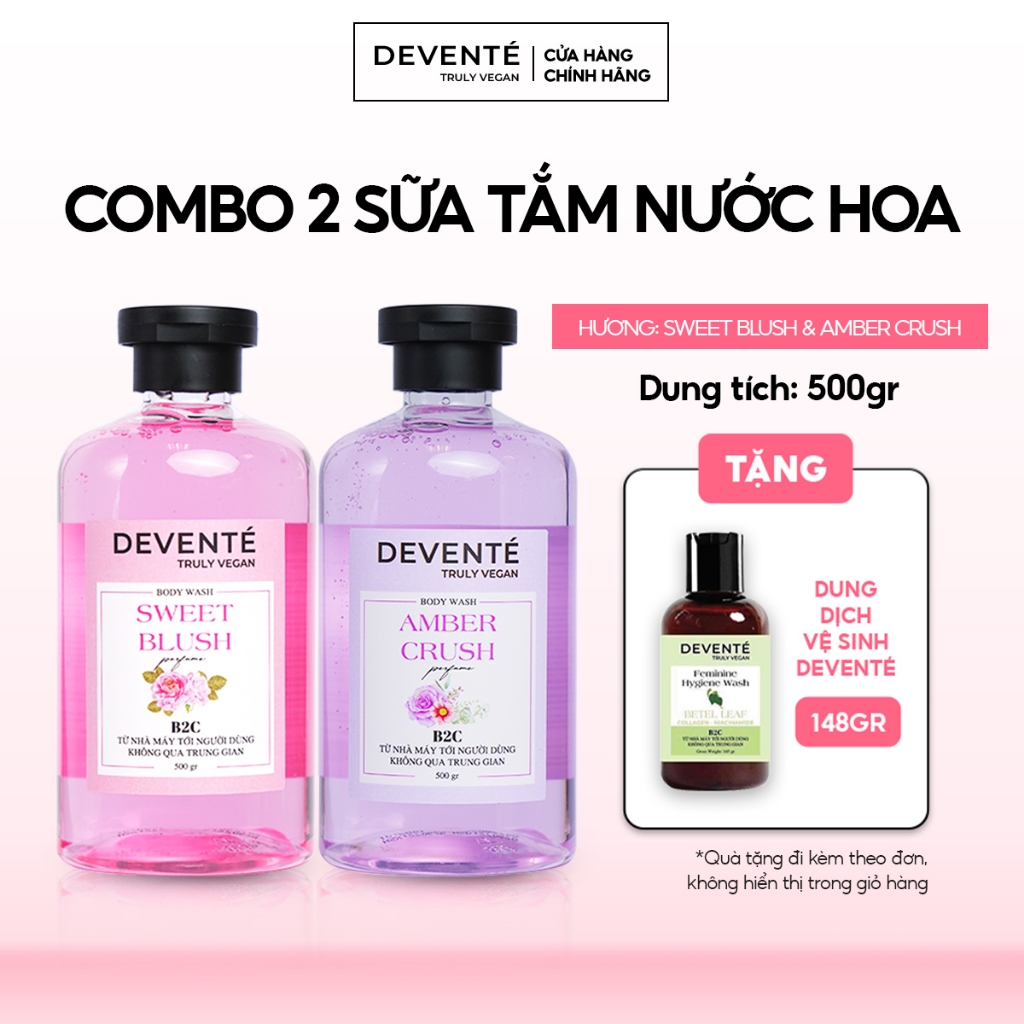 Bộ 2 Sữa tắm hương nước hoa DEVENTE lưu hương lâu dưỡng ẩm mềm mịn 500g