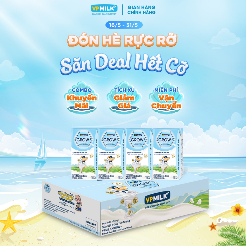 Sữa tiệt trùng VPMilk Grow+ hộp 110ml (thùng 48 hộp)