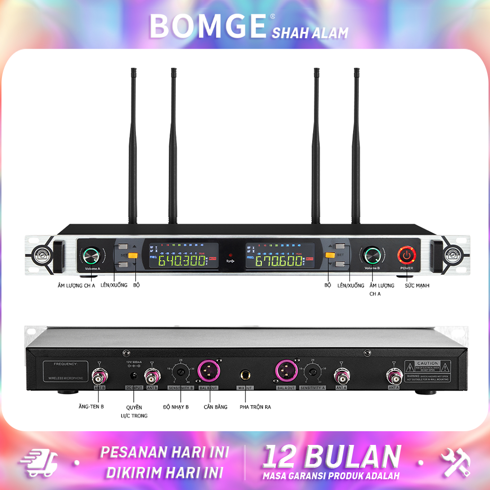 BOMGE BMG-UGX20 bo mic khong day hai bo thu ket noi hong ngoai khu on tu dong truyen 150m karaoke su