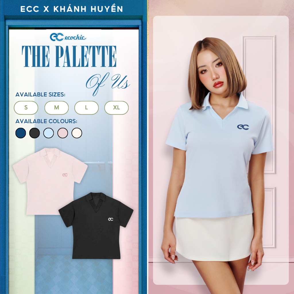 Áo Phông ECOCHIC B241 Áo Cổ V Polo Logo In Form Rộng Chất Liệu Cao Cấp Chính Hãng