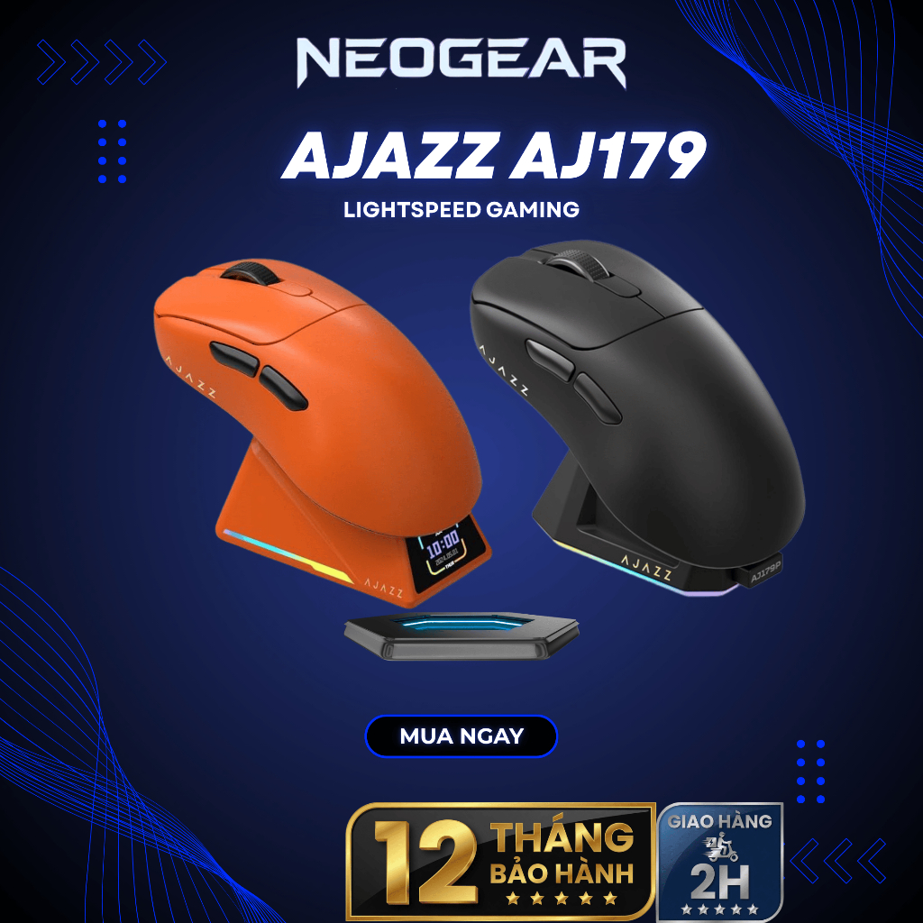 Chuột Gaming không dây AJAZZ AJ179 Pro | 8KHz | 26000 DPI | Dock sạc RGB | Tri-mode | Sensor PAW3395
