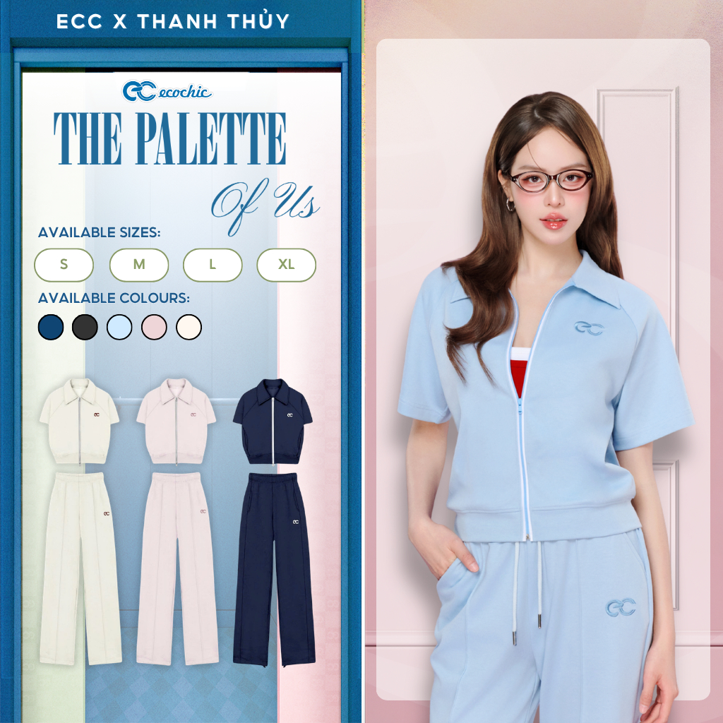 Set Bộ Polo ECOCHIC B246 Áo Khóa Kéo Logo Thêu Quần Ống Suông Chất Liệu Cao cấp Mềm Mịn